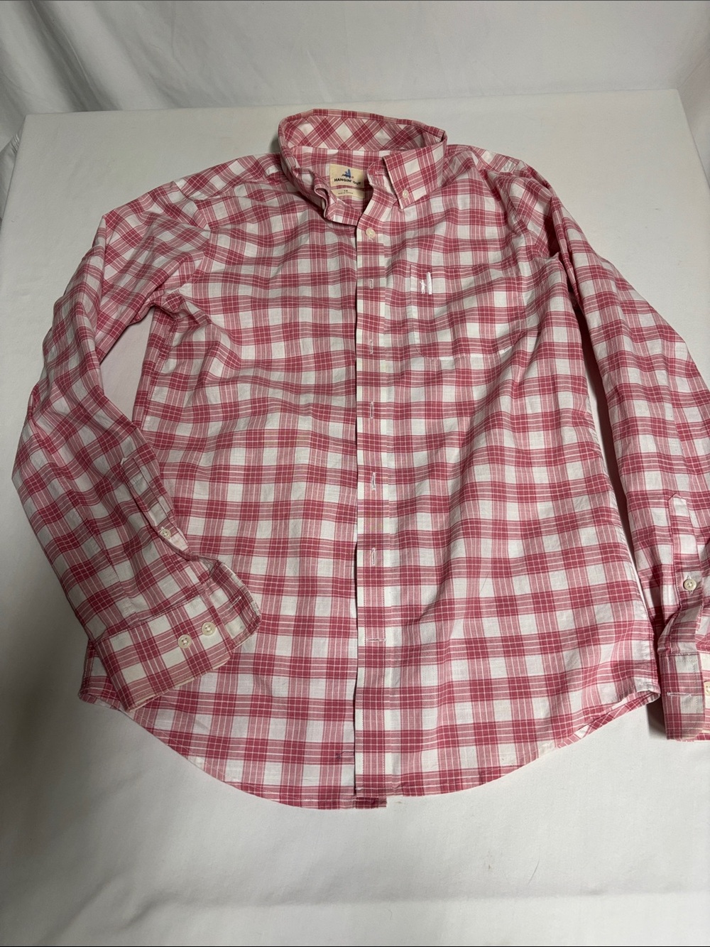 Johnnie-O Hangin’ Out Youth Boys 14 Pink White Plaid Button Down Shirt